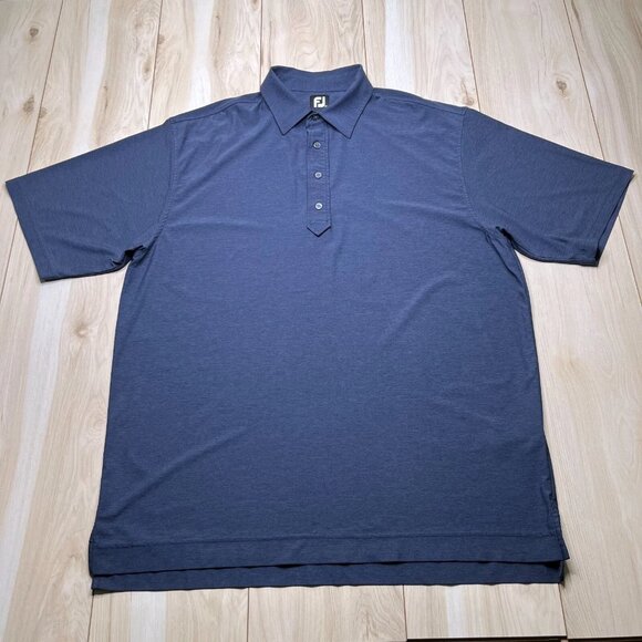 FootJoy Mens Navy Texture Print Stretch Pique Golf Polo T-Shirt Size X-Large - Picture 1 of 9